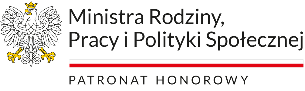 Logo Ministry Rodziny, Pracy i Polityki Społecznej, pod logo napis - PATRONAT HONOROWY