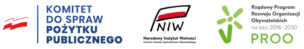 Grafika z trzema logotypami (od lewej): Komitet do Spraw Pożytku Publicznego, Narodowy Instytut Wolności – Centrum Rozwoju Społeczeństwa Obywatelskiego, Rządowy Program Rozwoju Organizacji Obywatelskich PROO na lata 2018-2030