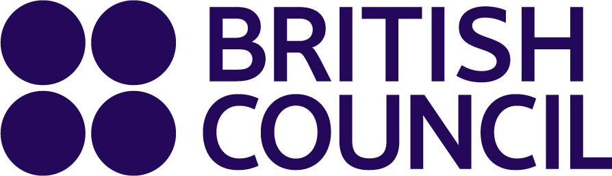 Logo British Council: granatowy napis „BRITISH COUNCIL" obok symbolu czterech wypełnionych kół ułożonych w kwadrat.